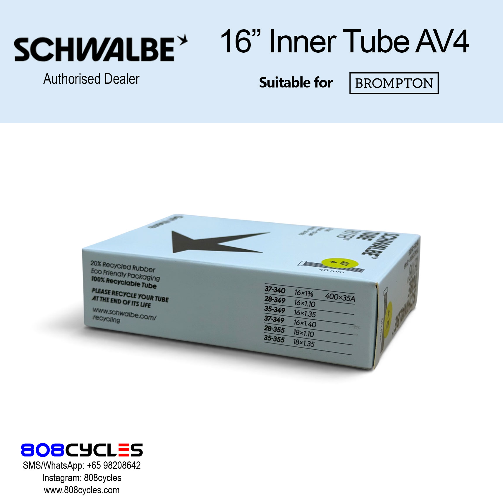 Schwalbe 16" Inner Tube AV4 (Schrader) - Image 3