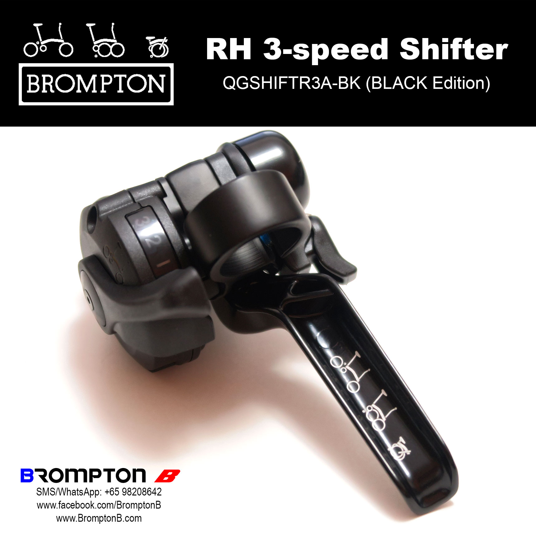 BROMPTON RH 3-speed shifter/levers (BLACK Edition) - Image 3