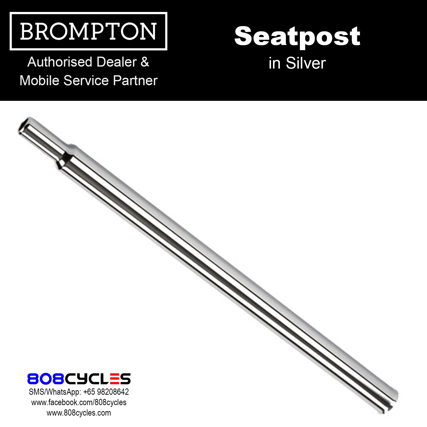 BROMPTON Seatpost (Black or Silver, 520mm or 600mm) – 808 Cycles