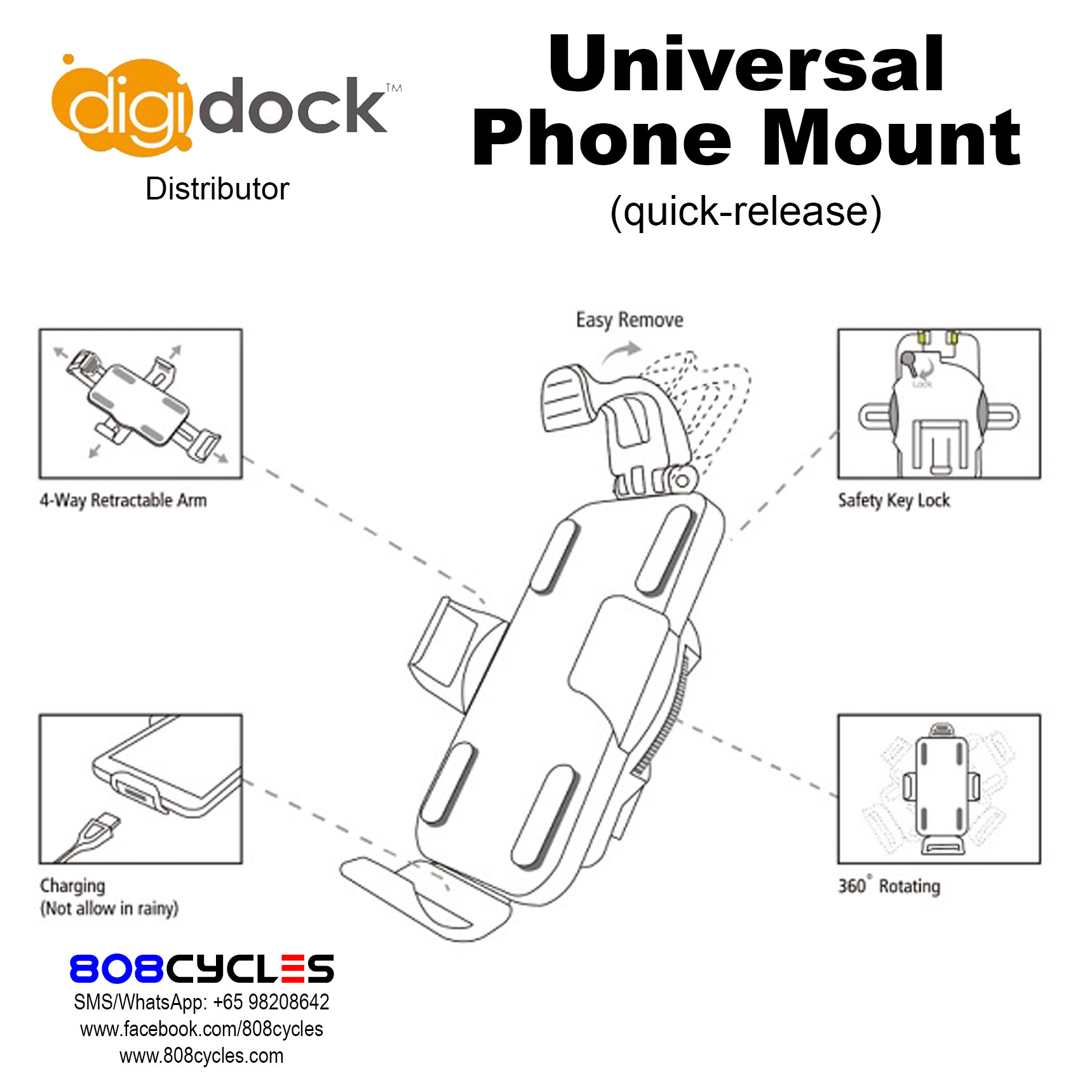 Digidock Universal Phone Mount QR (bicycles/motorbikes) - Image 3