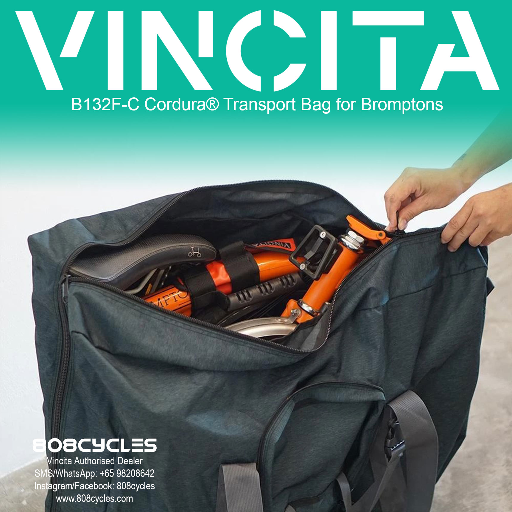 Vincita B132F-C Cordura® Transport Bag for Bromptons - Image 9