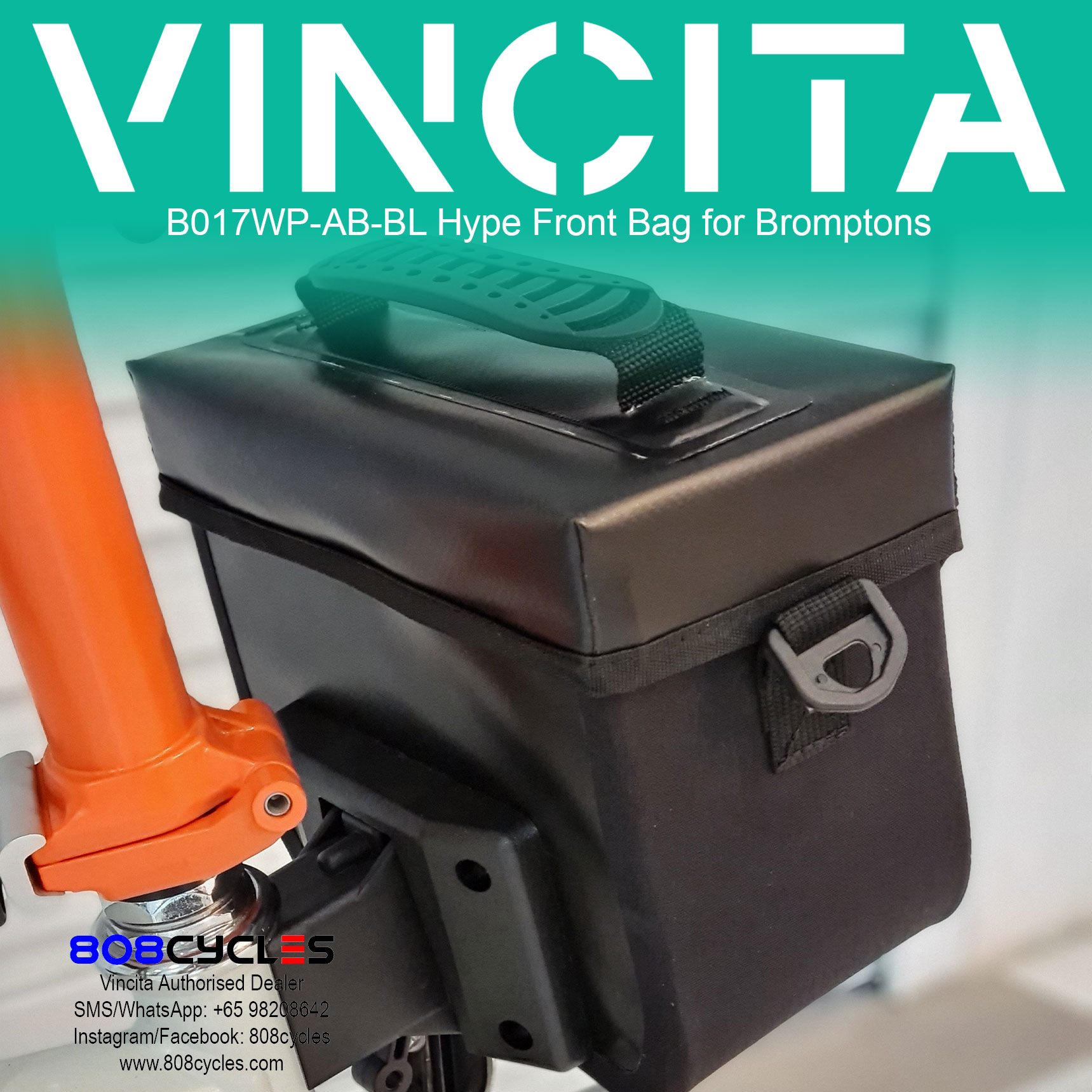 Vincita B017WP-AB-BL Hype Small Front Bag Waterproof (Black) - Image 3
