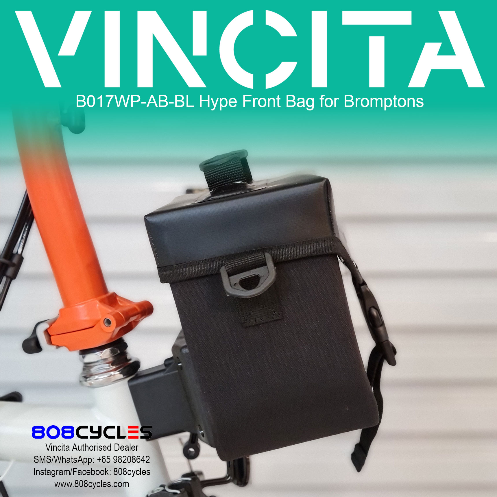 Vincita B017WP-AB-BL Hype Small Front Bag Waterproof (Black) - Image 4