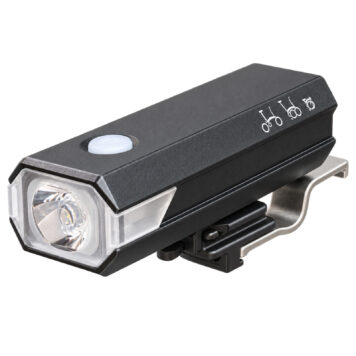 Brompton 500-lumen rechargeable front bicycle light with mounting bracket on white background