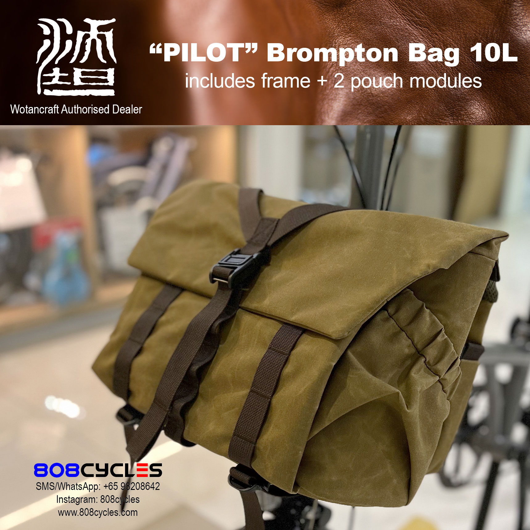 Wotancraft “Pilot” Brompton Bag 10L with 2 pouch modules – 808 Cycles
