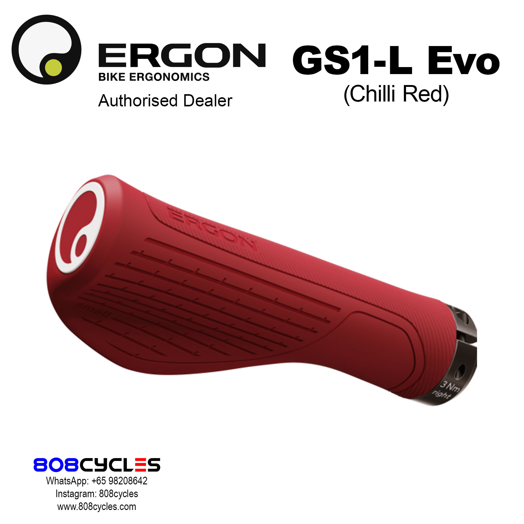 Ergon GS1-L Evo Handlebar Grips (Chilli Red) - Image 3