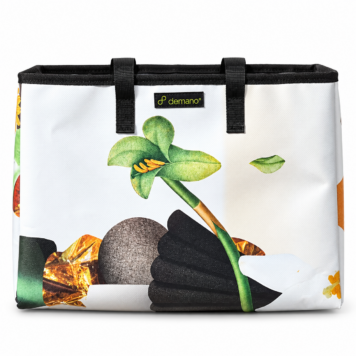 Demano Miramar 1139 basket bag for Brompton with botanical recycled-banner design