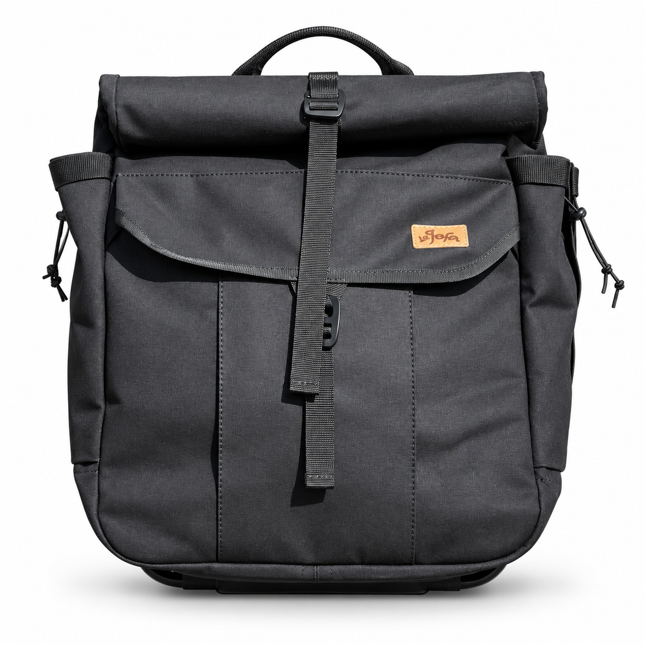 La Jefa & Sons Bropack Black roll-top backpack on a white background