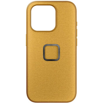 Peak Design Everyday Fabric Case V2 for iPhone 15 Pro Max in Sun, rear view with SlimLink mount