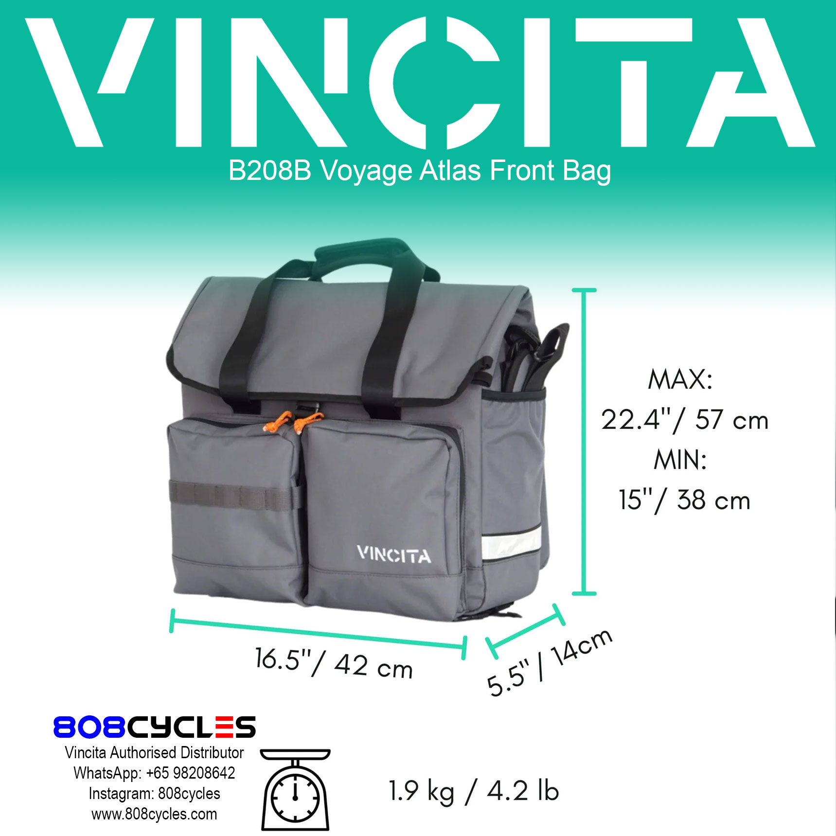 Vincita B208B Voyage Atlas Front Bag for Brompton - Image 26