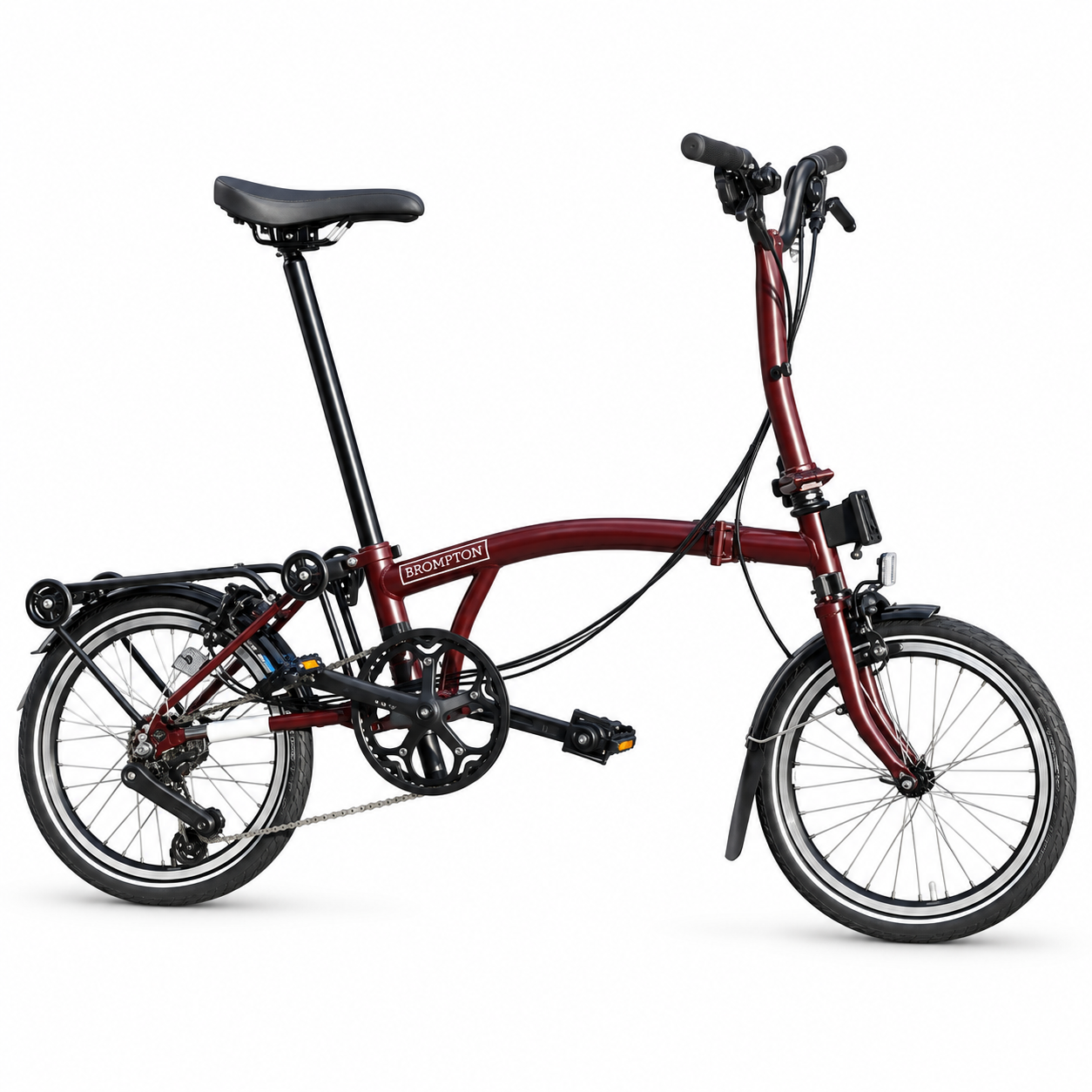 Brompton C Line M12R 12-speed Red Plum on white background