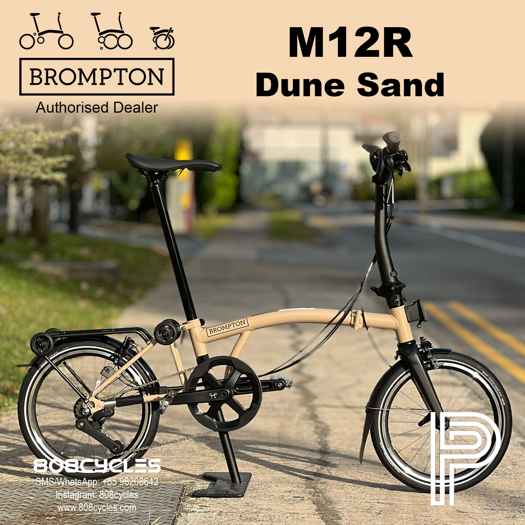 Brompton P Line (Mk2) 12-speed “M12R” DUNE SAND – 808 Cycles
