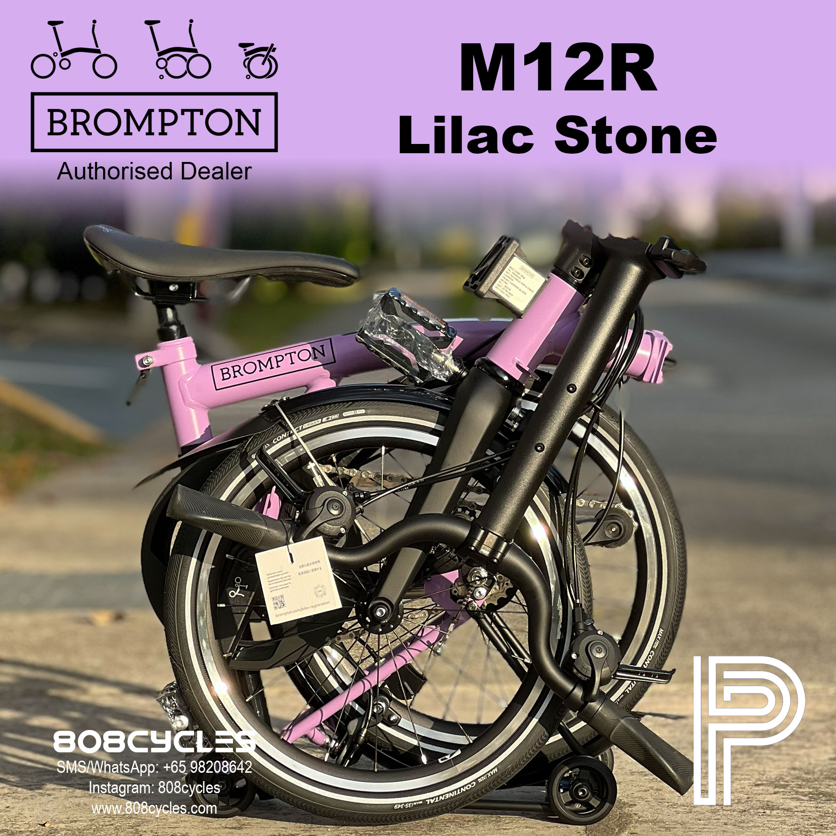 Brompton P Line Mk2 M12R Lilac Stone – 12-Speed - Image 2