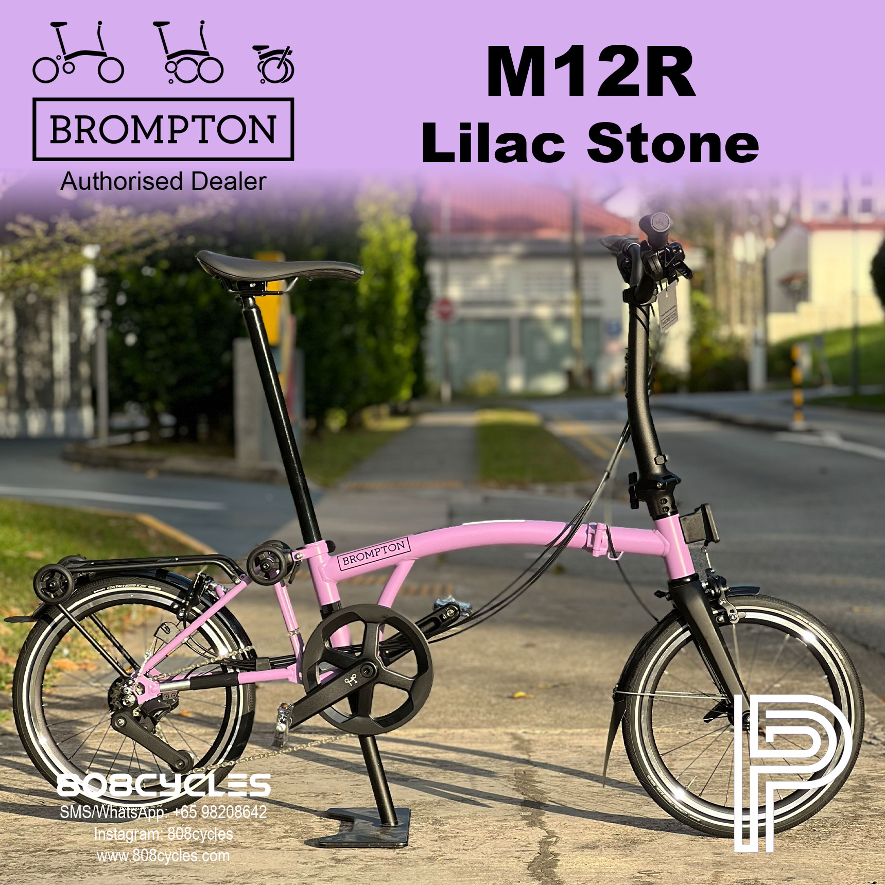 Brompton P Line Mk2 M12R Lilac Stone – 12-Speed