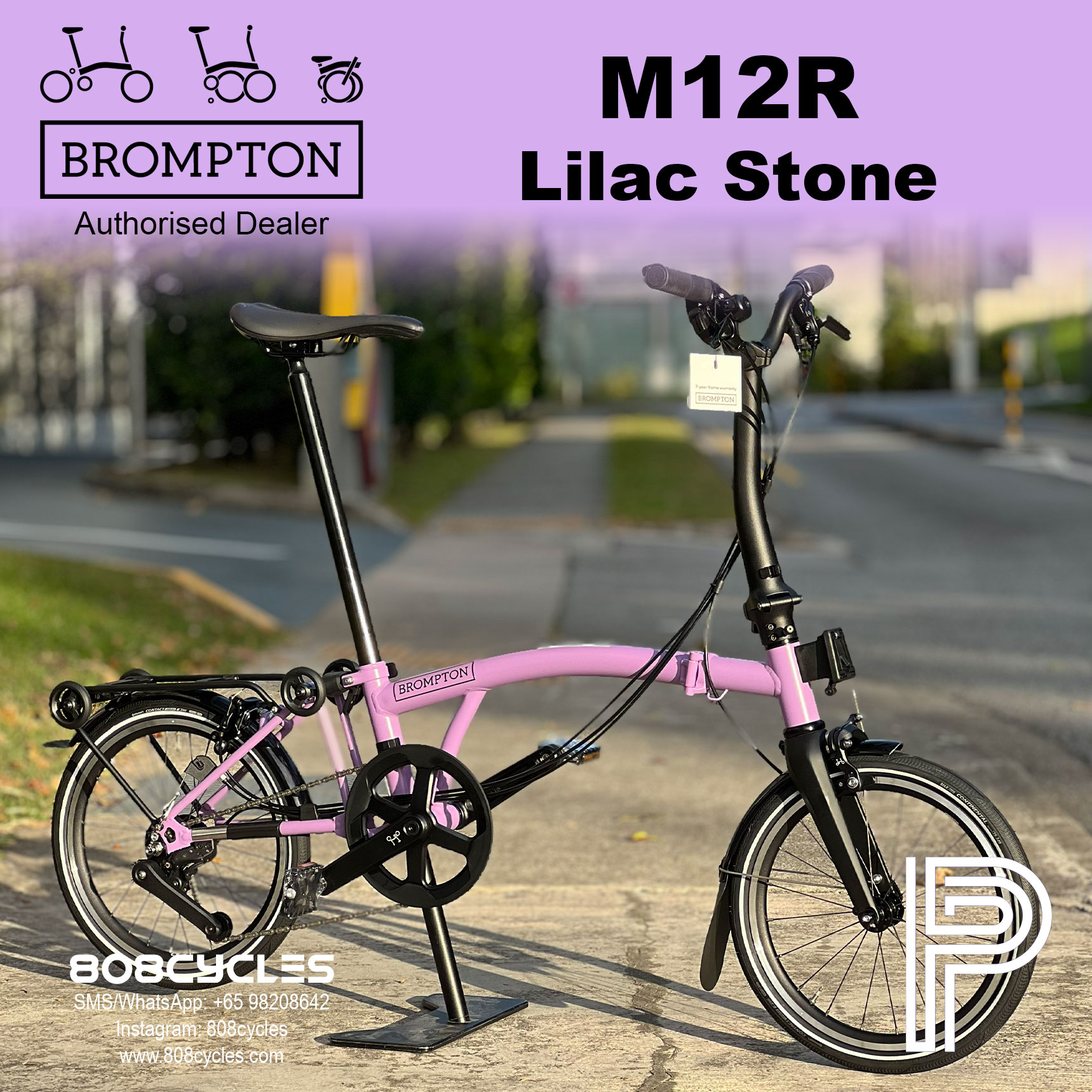 Brompton P Line Mk2 M12R Lilac Stone – 12-Speed - Image 3