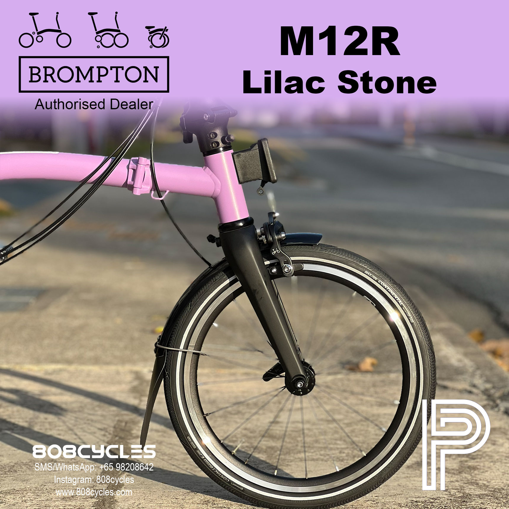 Brompton P Line Mk2 M12R Lilac Stone – 12-Speed - Image 6