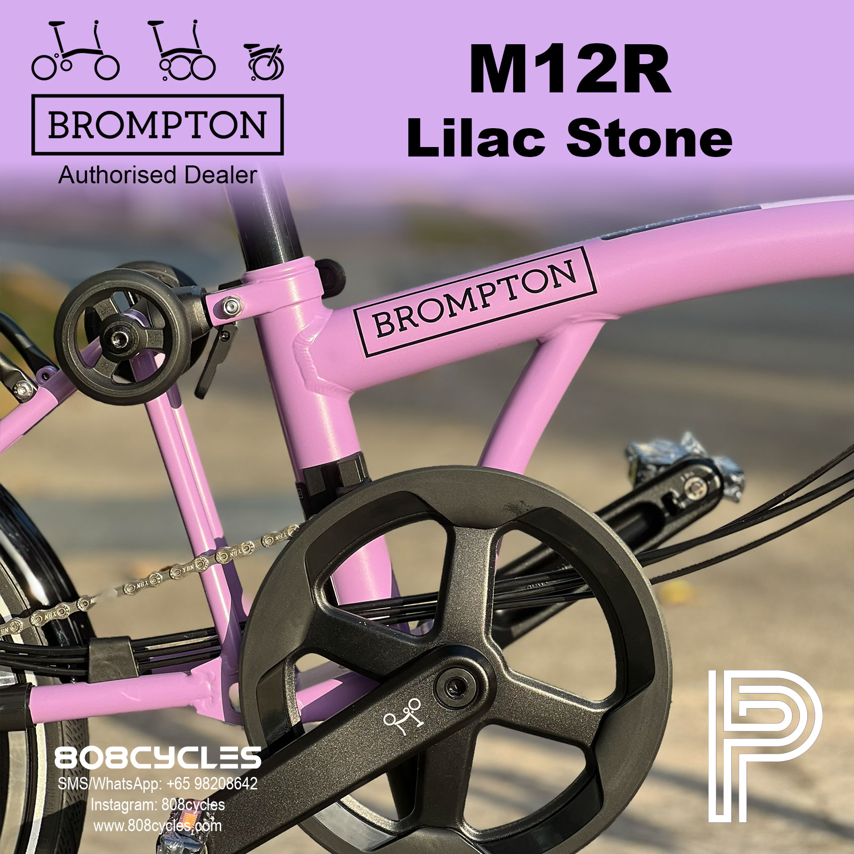 Brompton P Line Mk2 M12R Lilac Stone – 12-Speed - Image 7