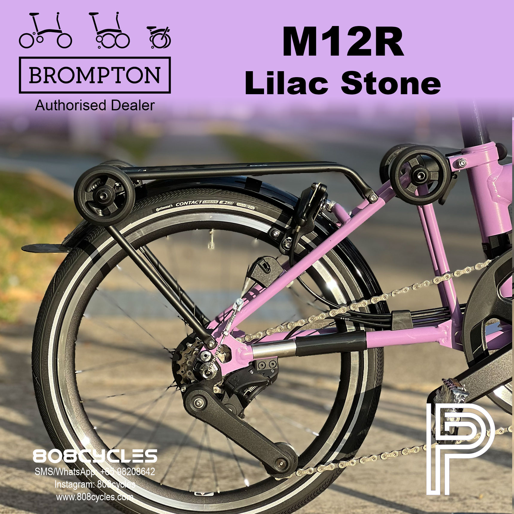 Brompton P Line Mk2 M12R Lilac Stone – 12-Speed - Image 8