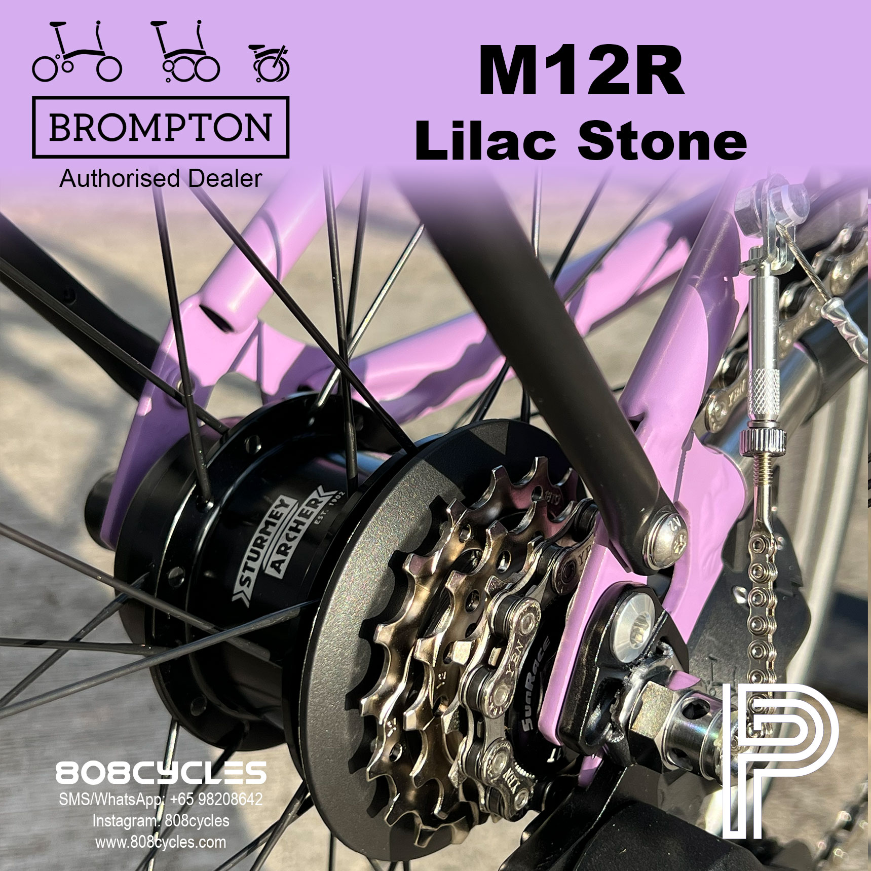 Brompton P Line Mk2 M12R Lilac Stone – 12-Speed - Image 9