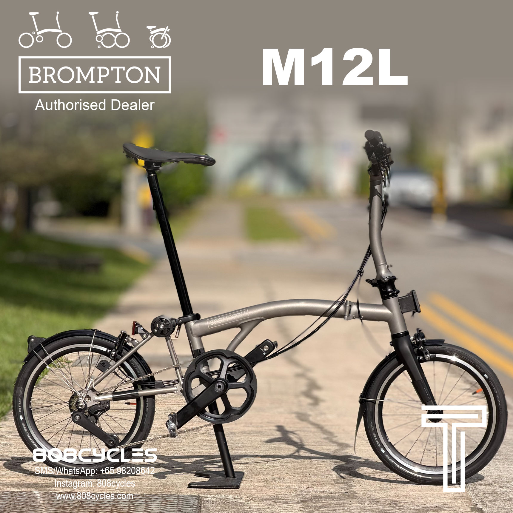Brompton 2026 T Line 12-speed “M12L” Full-Titanium – 808 Cycles