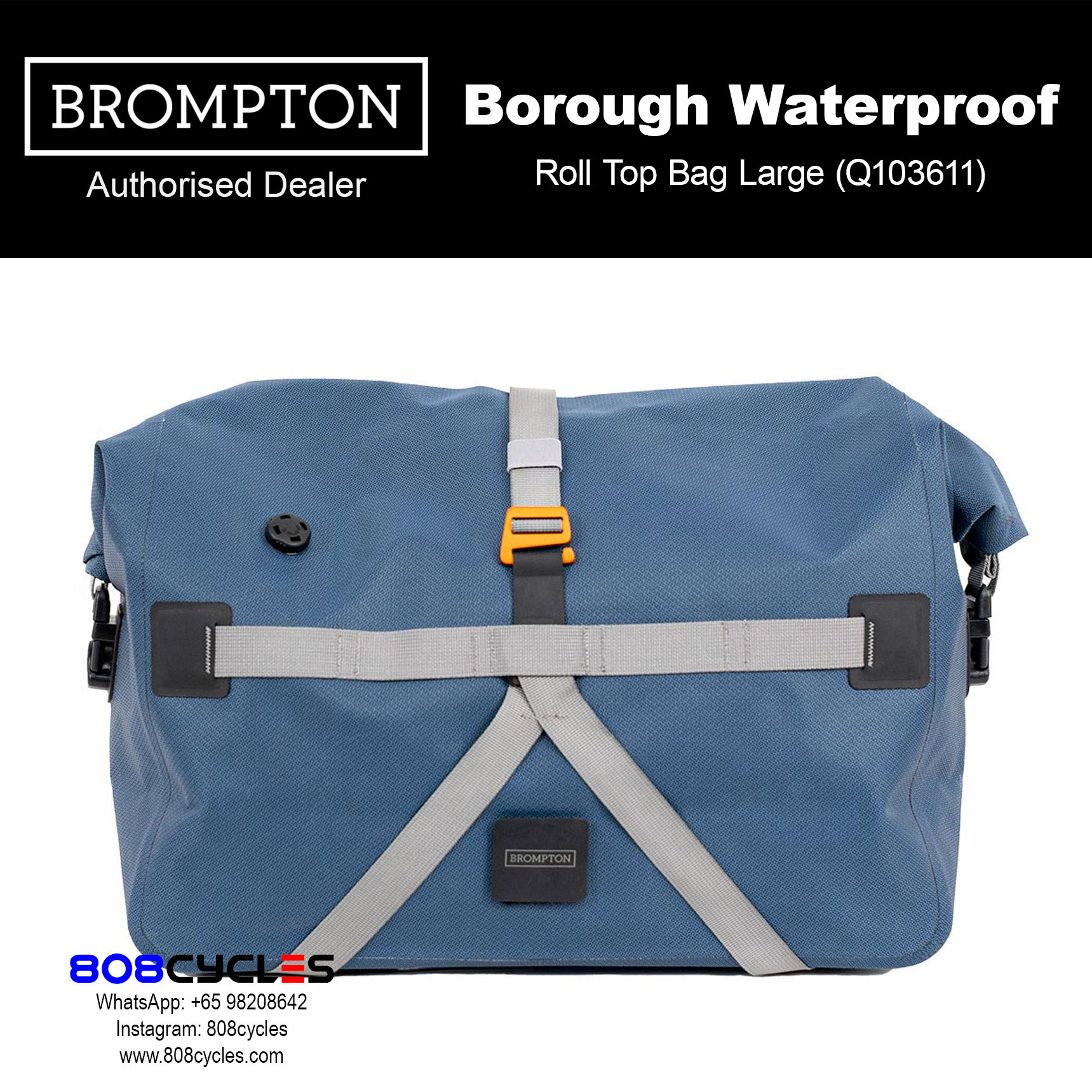 Brompton Borough Waterproof Roll Top Bag Large 25L – Navy (Q103611) - Image 2