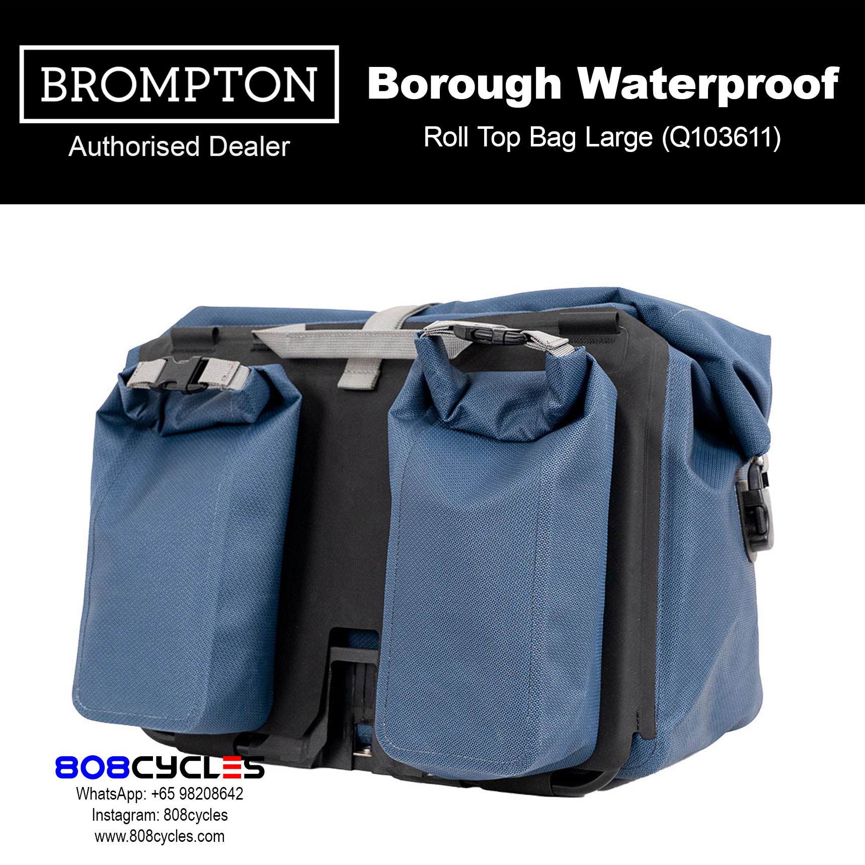Brompton Borough Waterproof Roll Top Bag Large 25L – Navy (Q103611) - Image 4