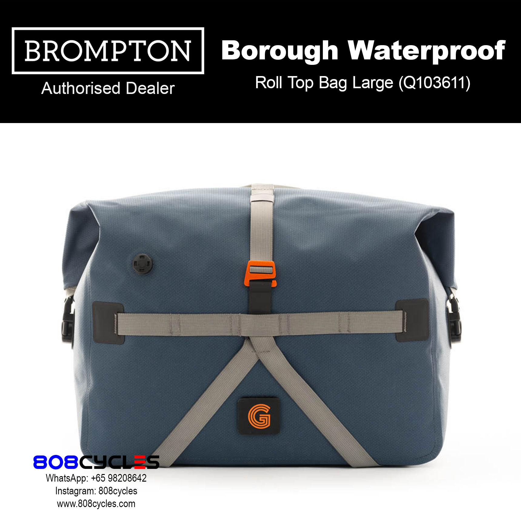 Brompton Borough Waterproof Roll Top Bag Large 25L – Navy (Q103611) - Image 5