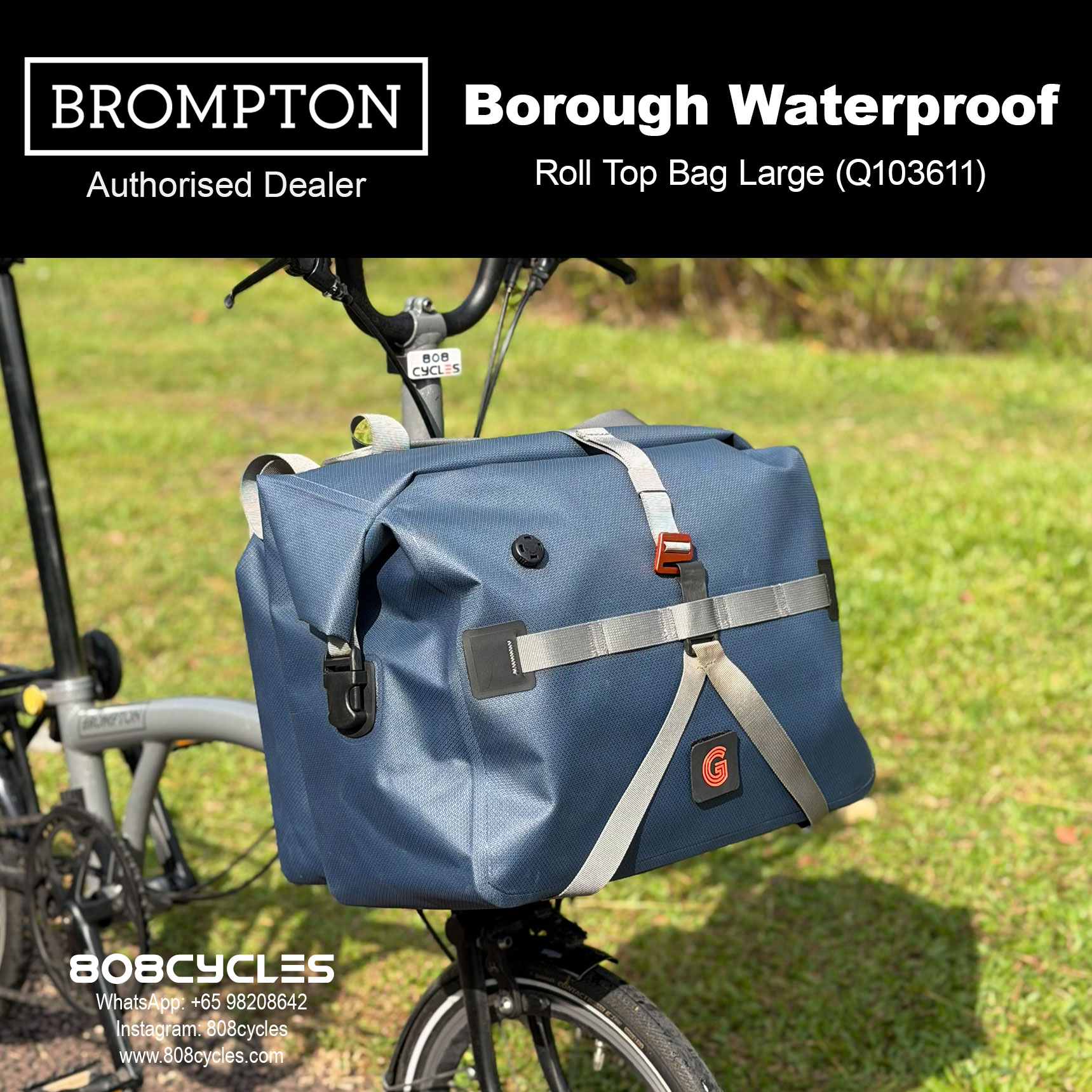 Brompton Borough Waterproof Roll Top Bag Large 25L – Navy (Q103611)