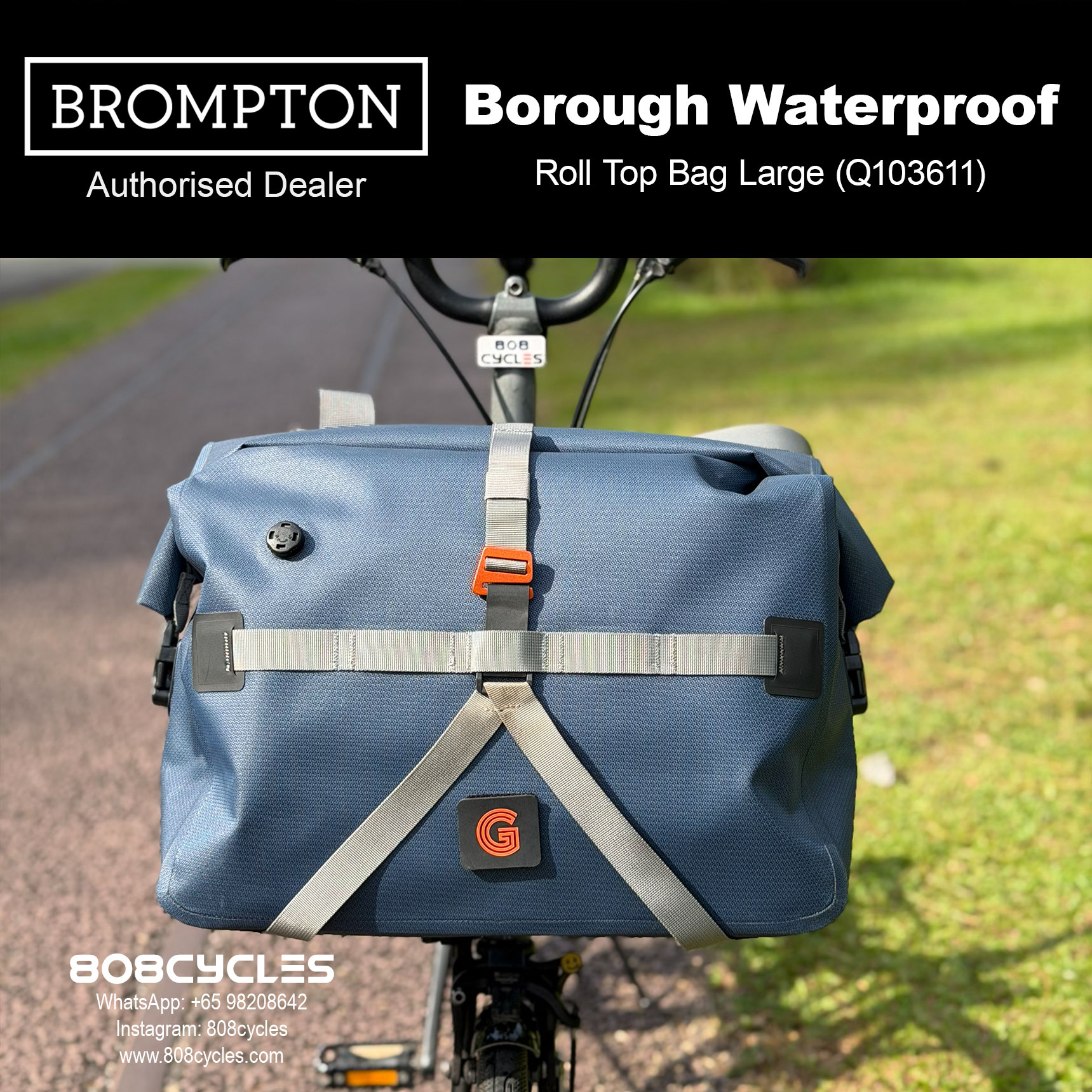 Brompton Borough Waterproof Roll Top Bag Large 25L – Navy (Q103611) - Image 7