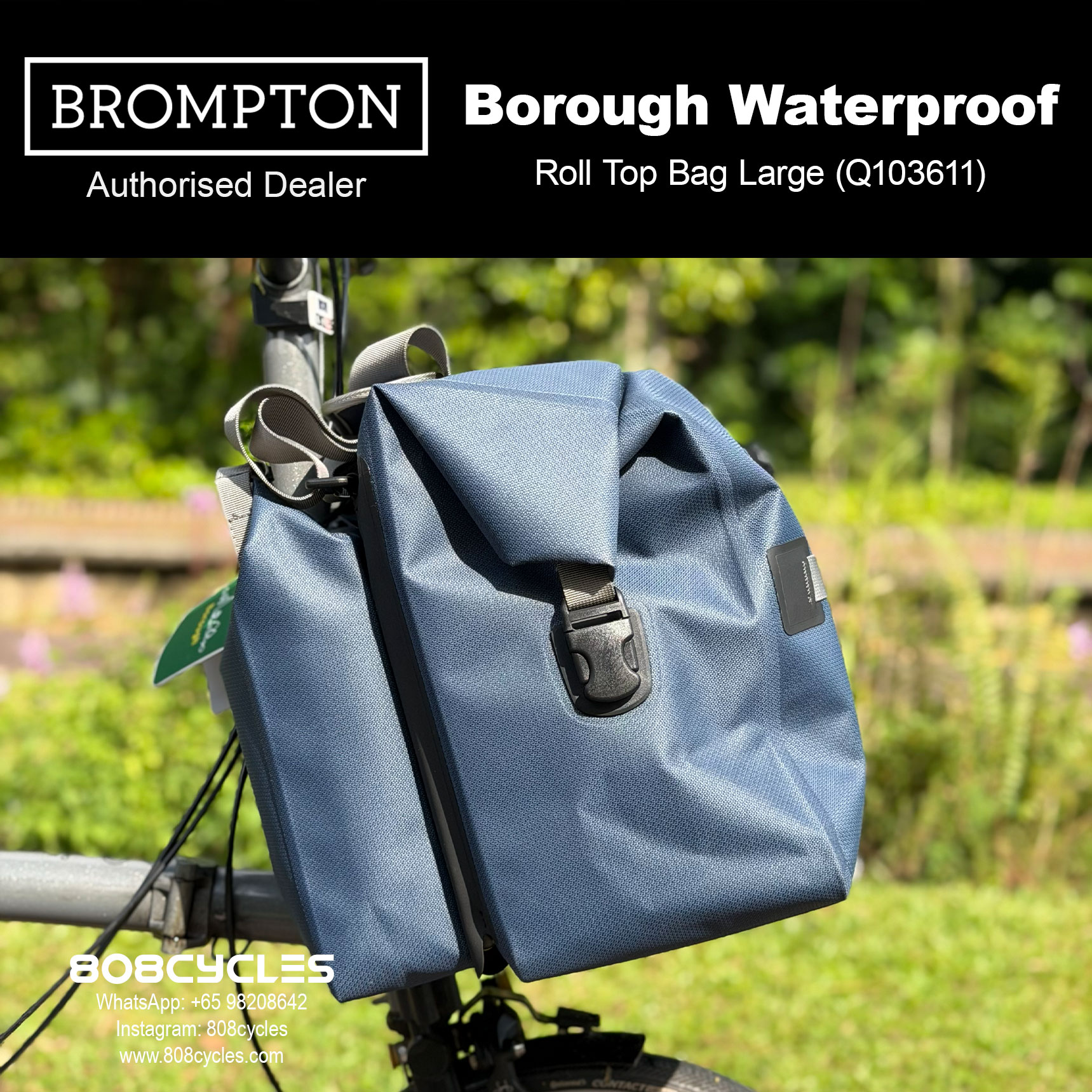 Brompton Borough Waterproof Roll Top Bag Large 25L – Navy (Q103611) - Image 8