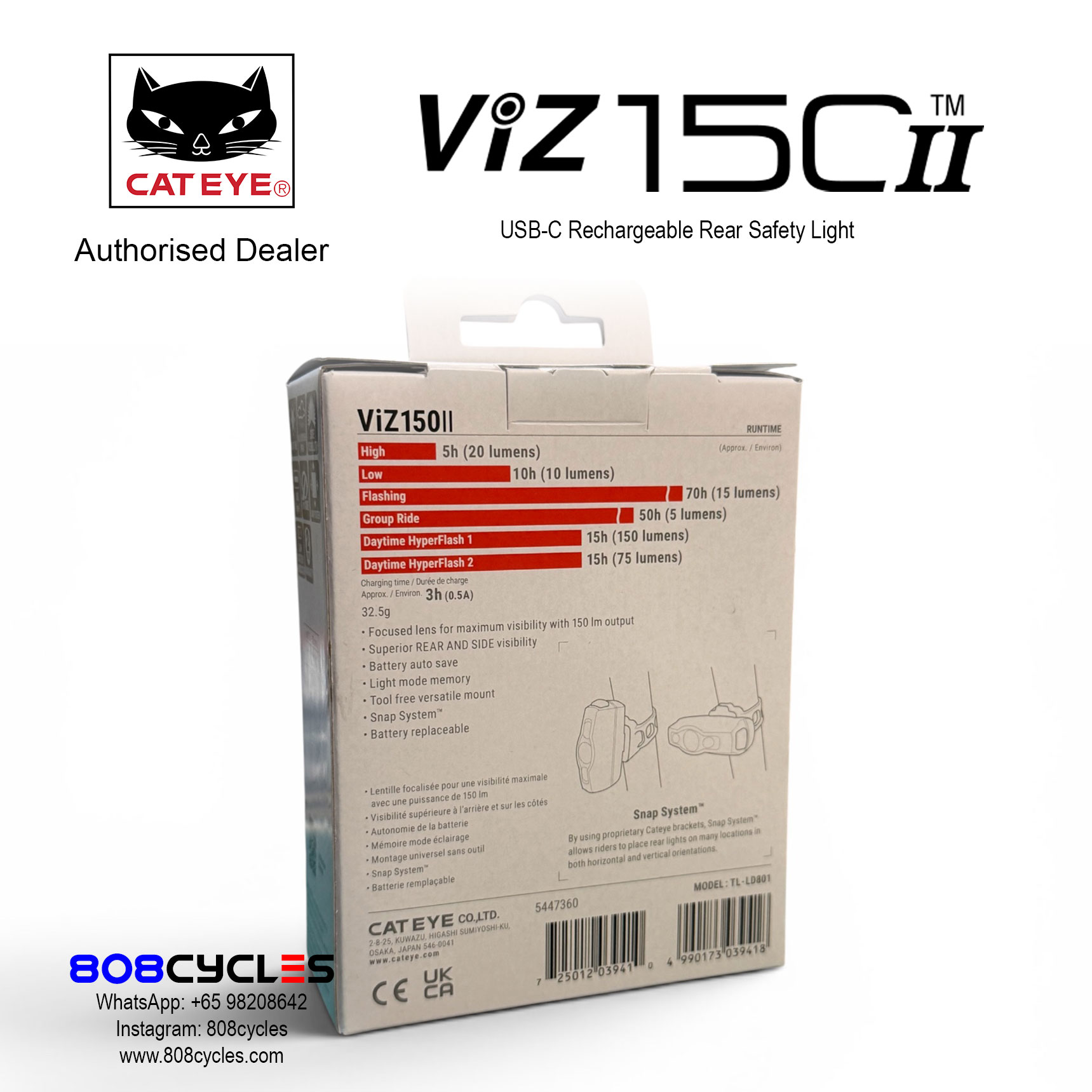 Cateye ViZ150ii USB-C Rechargeable Rear Light