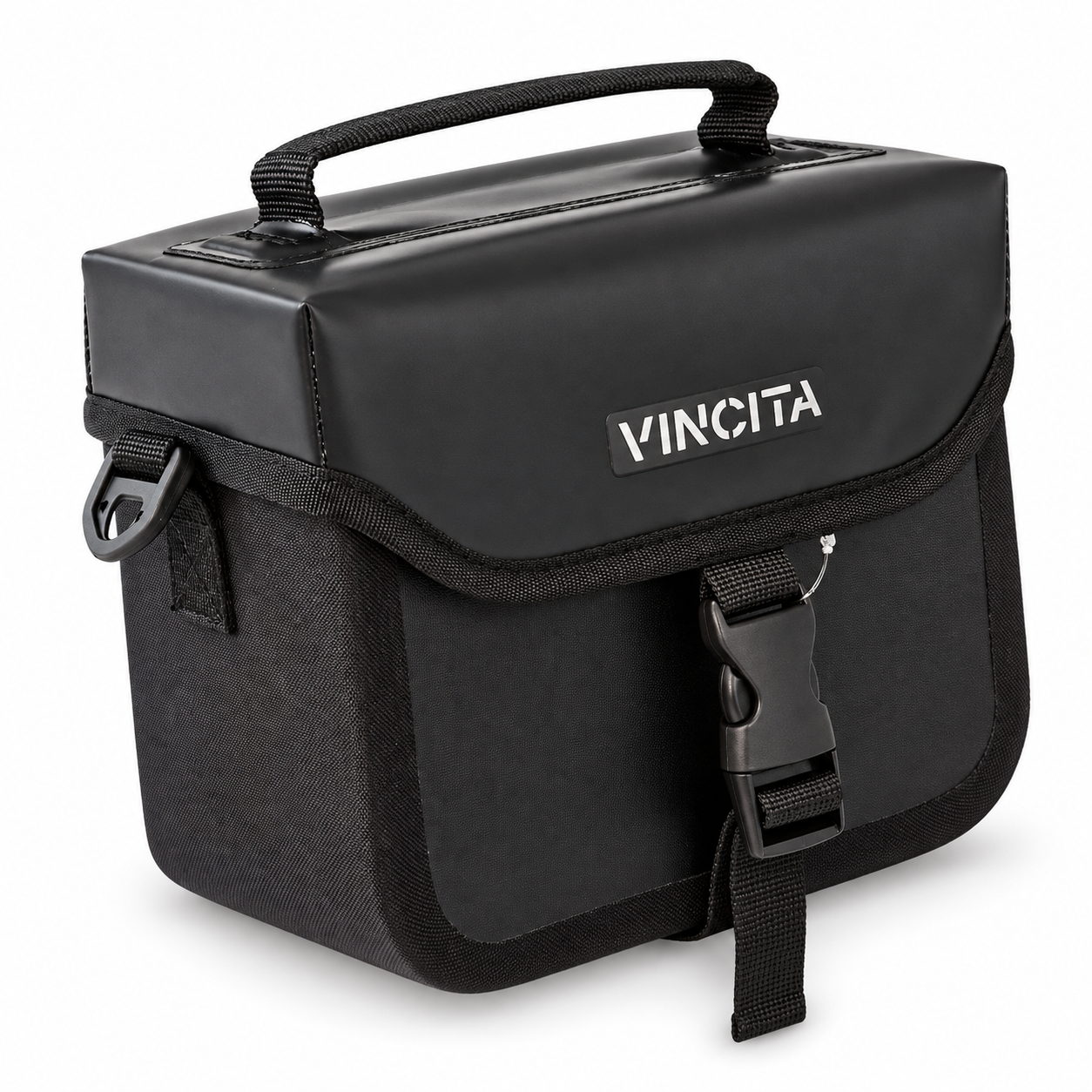 Vincita B017WP Hype Waterproof Mini Front Bag for Brompton – Black on white background