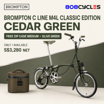 Brompton C Line M4L Classic Edition Cedar Green bundle with free Olive Green Zip Case at 808 Cycles Singapore