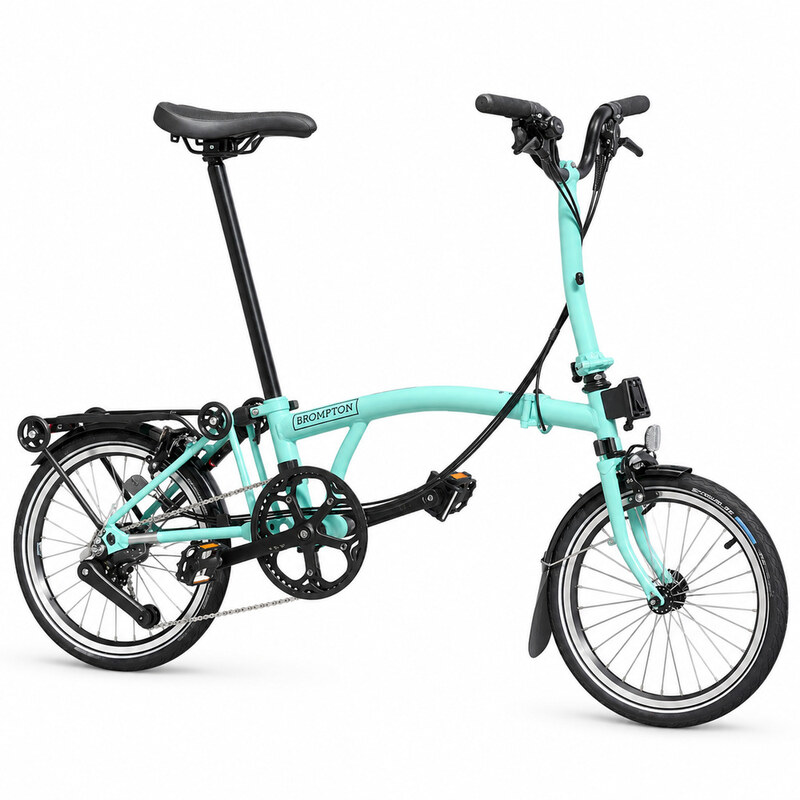 Brompton C Line M12R 12-speed Turkish Green on white background