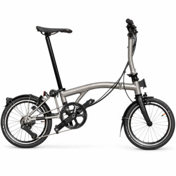 2026 Brompton T Line M12L 12-speed Blasted Titanium on white background