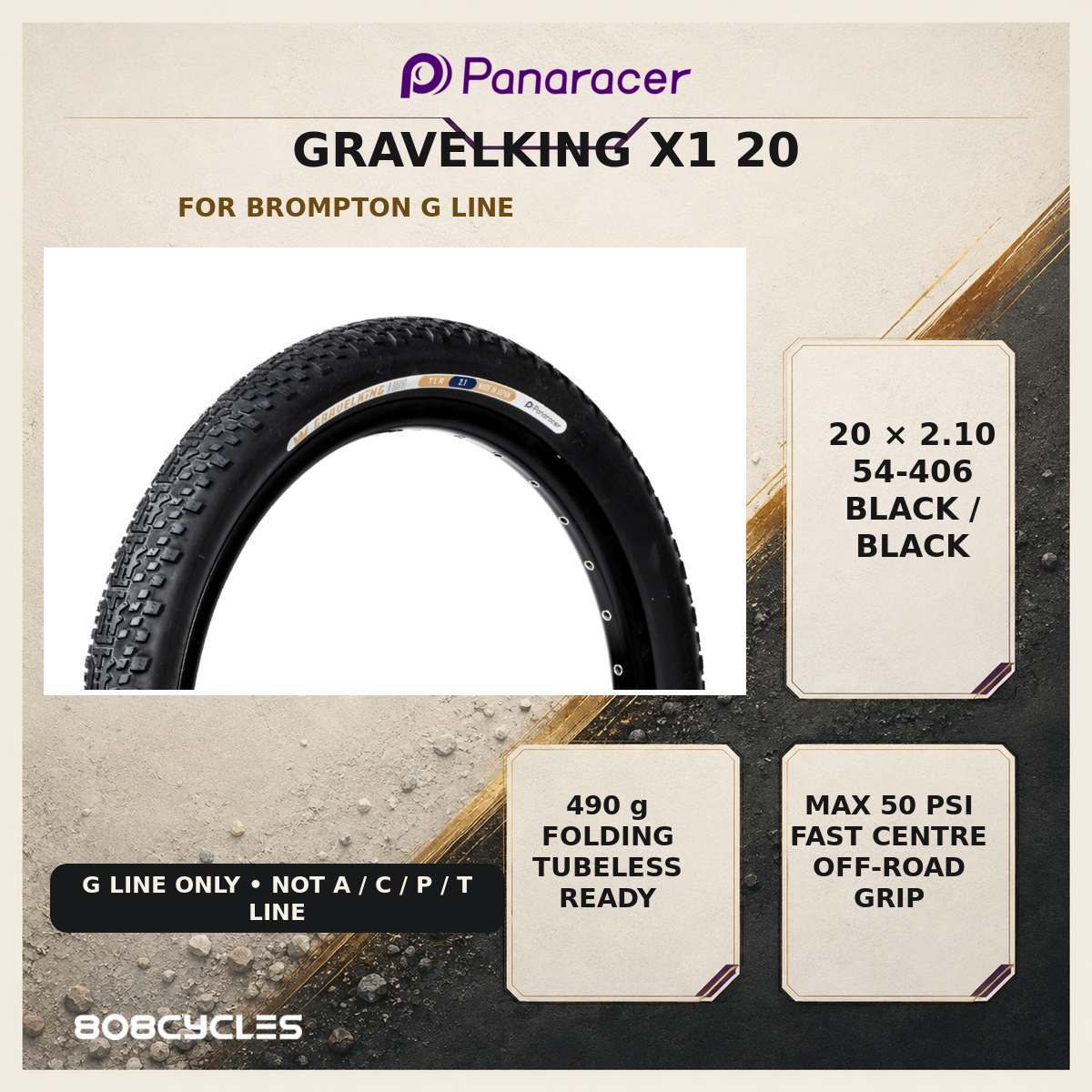 Panaracer GRAVELKING X1 20 54-406 specifications for Brompton G Line – 808 Cycles