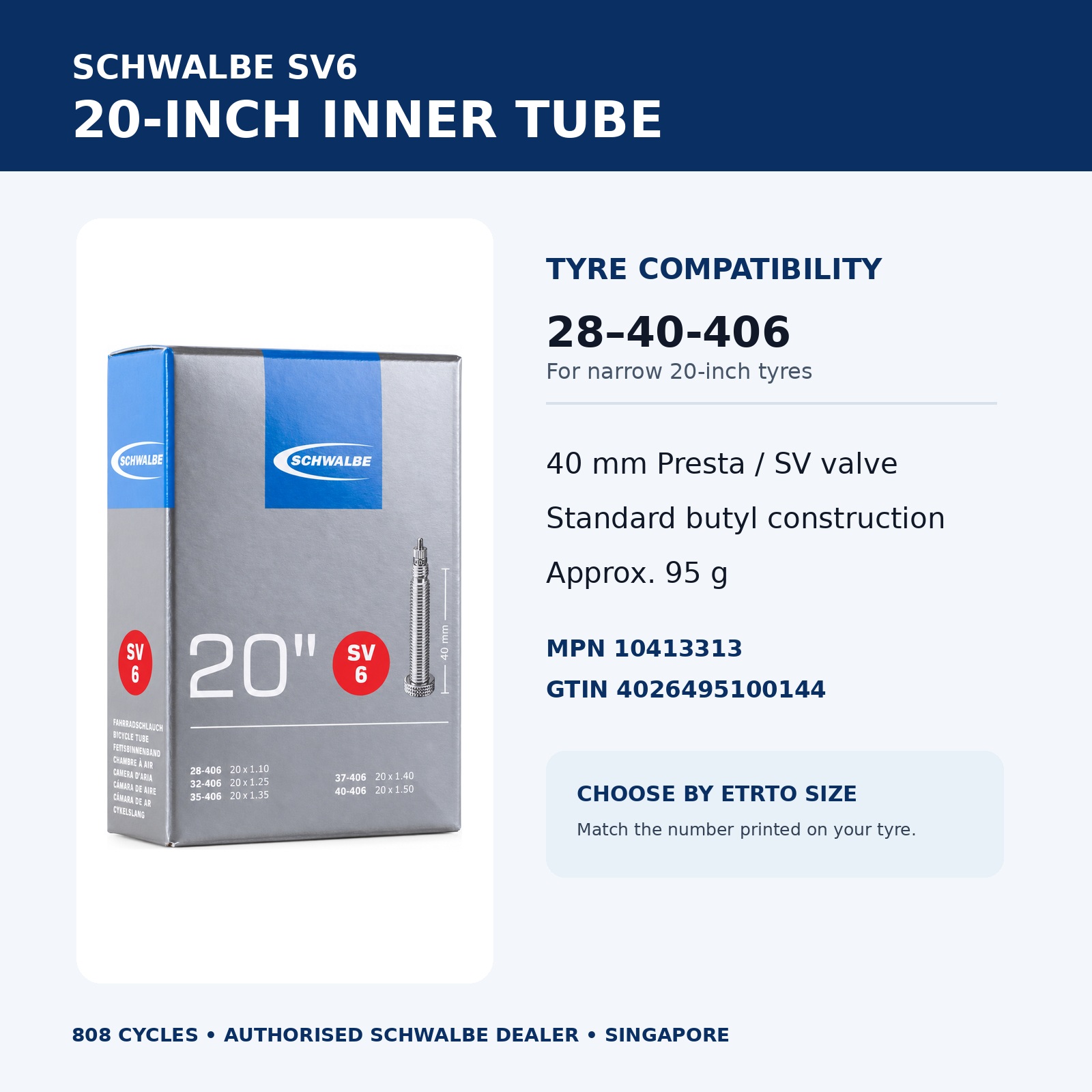 Schwalbe SV6 20-Inch Inner Tube – 40 mm Presta Valve - Image 3