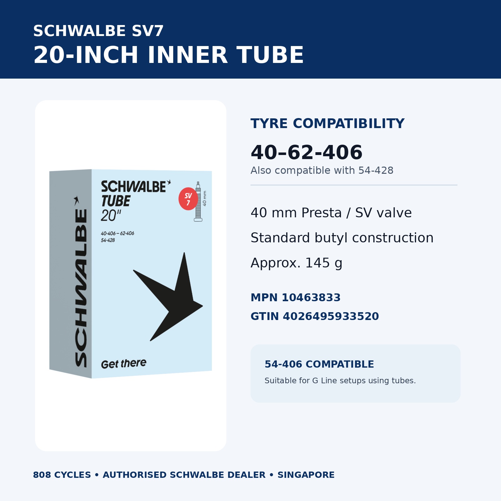 Schwalbe SV7 20-Inch Inner Tube – 40 mm Presta Valve - Image 3