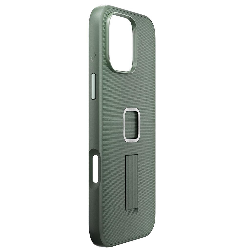 Peak Design Everyday Loop Case for iPhone 16 Pro Max in Sage, angled view with Camera Control cutout