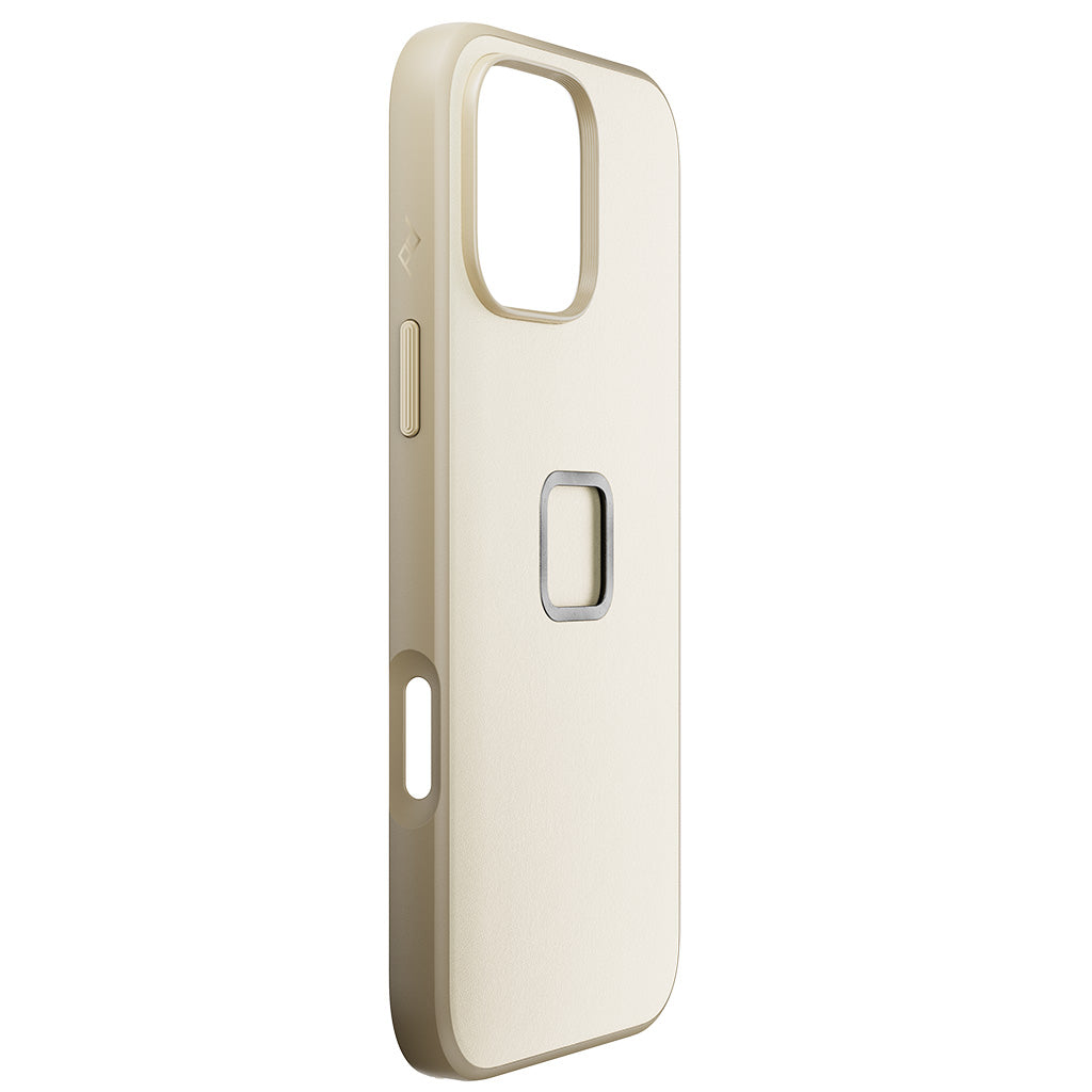 Peak Design Everyday Clarino Case for iPhone 16 Pro Max in Bone, angled view with Camera Control cutout
