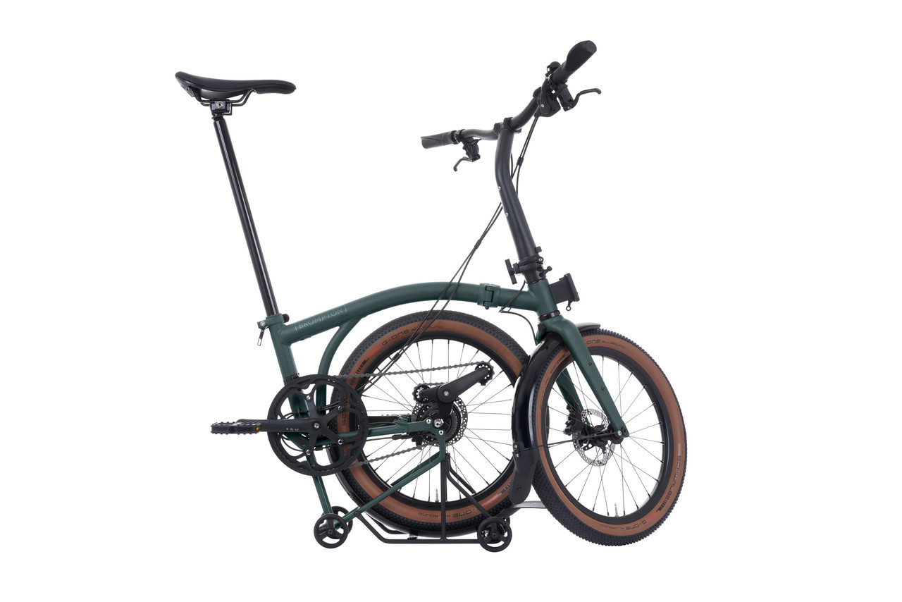 Brompton G Line Forest Green with rack in parked position