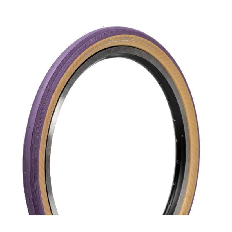 Panaracer AGILEST 16 35-349 Purple/Amber folding tyre for Brompton, mounted detail; wheel not included