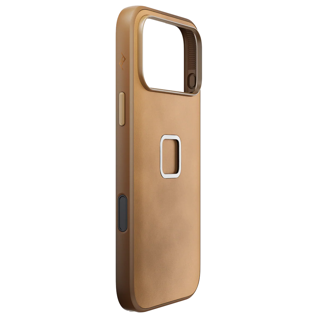 Peak Design Everyday Case for iPhone 17 Pro Max – Tan Clarino – rear three-quarter view