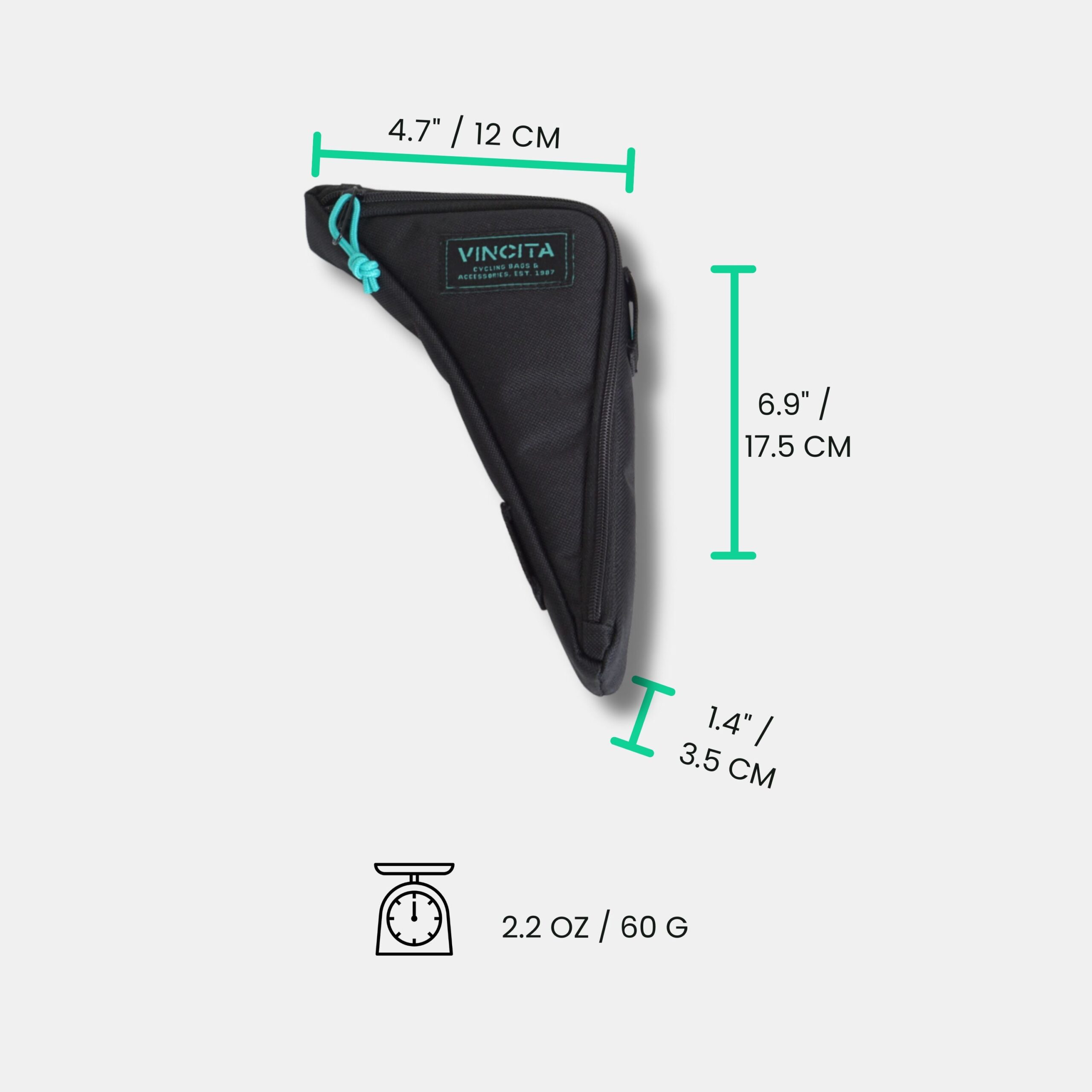 Vincita Boomerang G Line bag dimensions: 12 centimetres wide, 17.5 centimetres high and 3.5 centimetres deep, weighing 60 grams